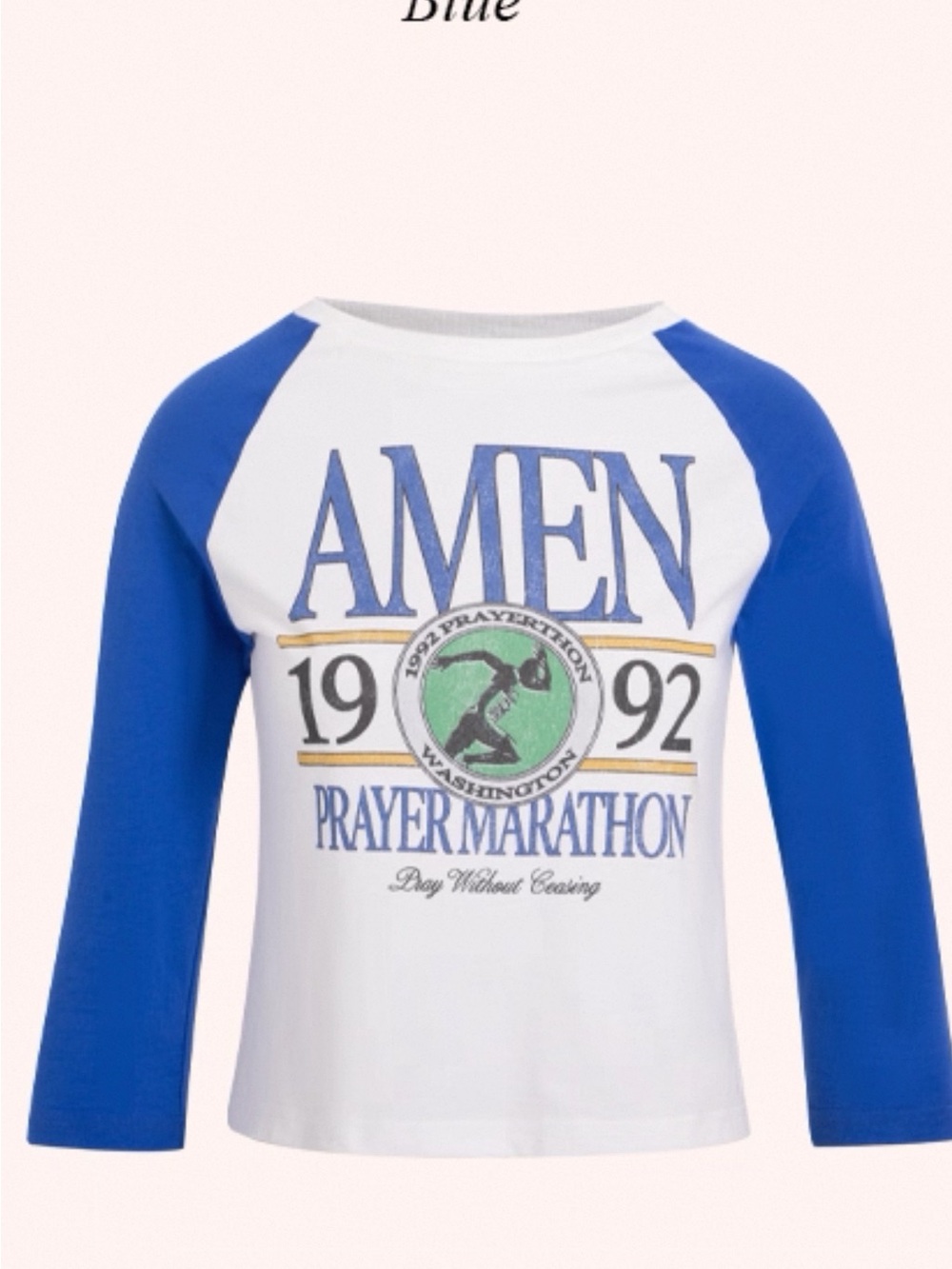 Women Blue & White Prayer Marathon Raglan Tee